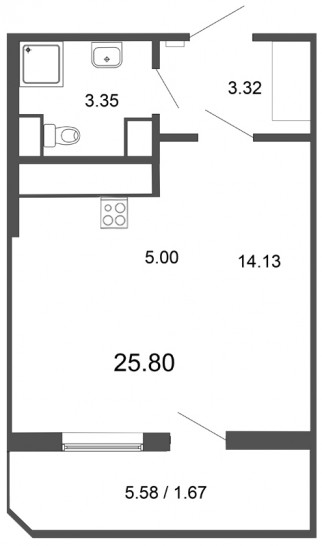 Студия 25.8 м²